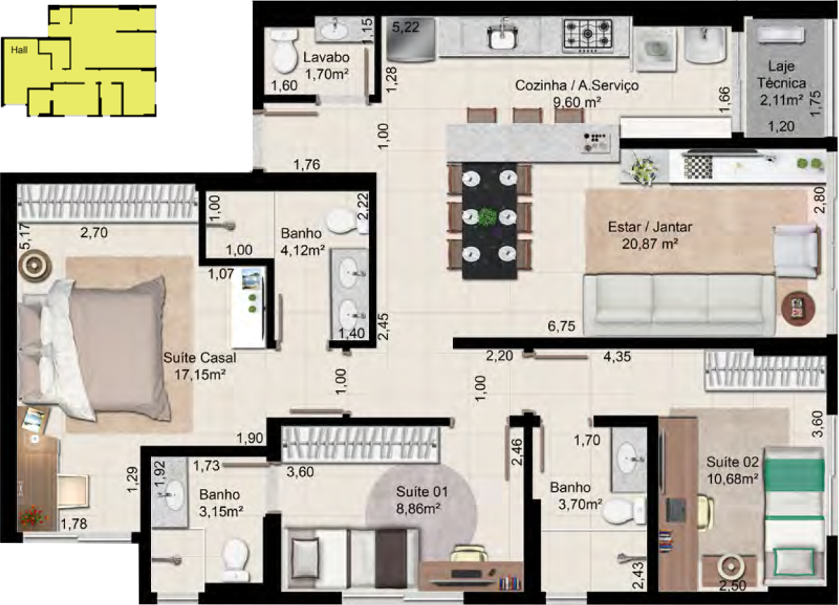 Planta finais 01 e 02 do empreendimento Best Bueno, da Sim Inc em Goiânia.