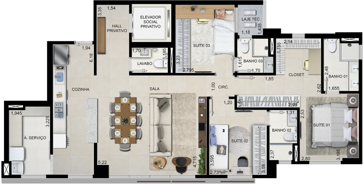 Planta do Apartamento Padrão do On Marista da Sim Incorporadora