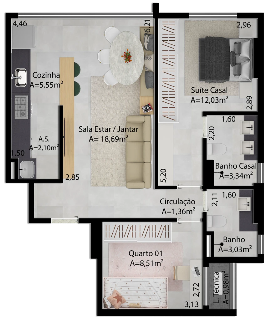 Planta Tipo A - Final 08 do Cult Oxford em Goiânia